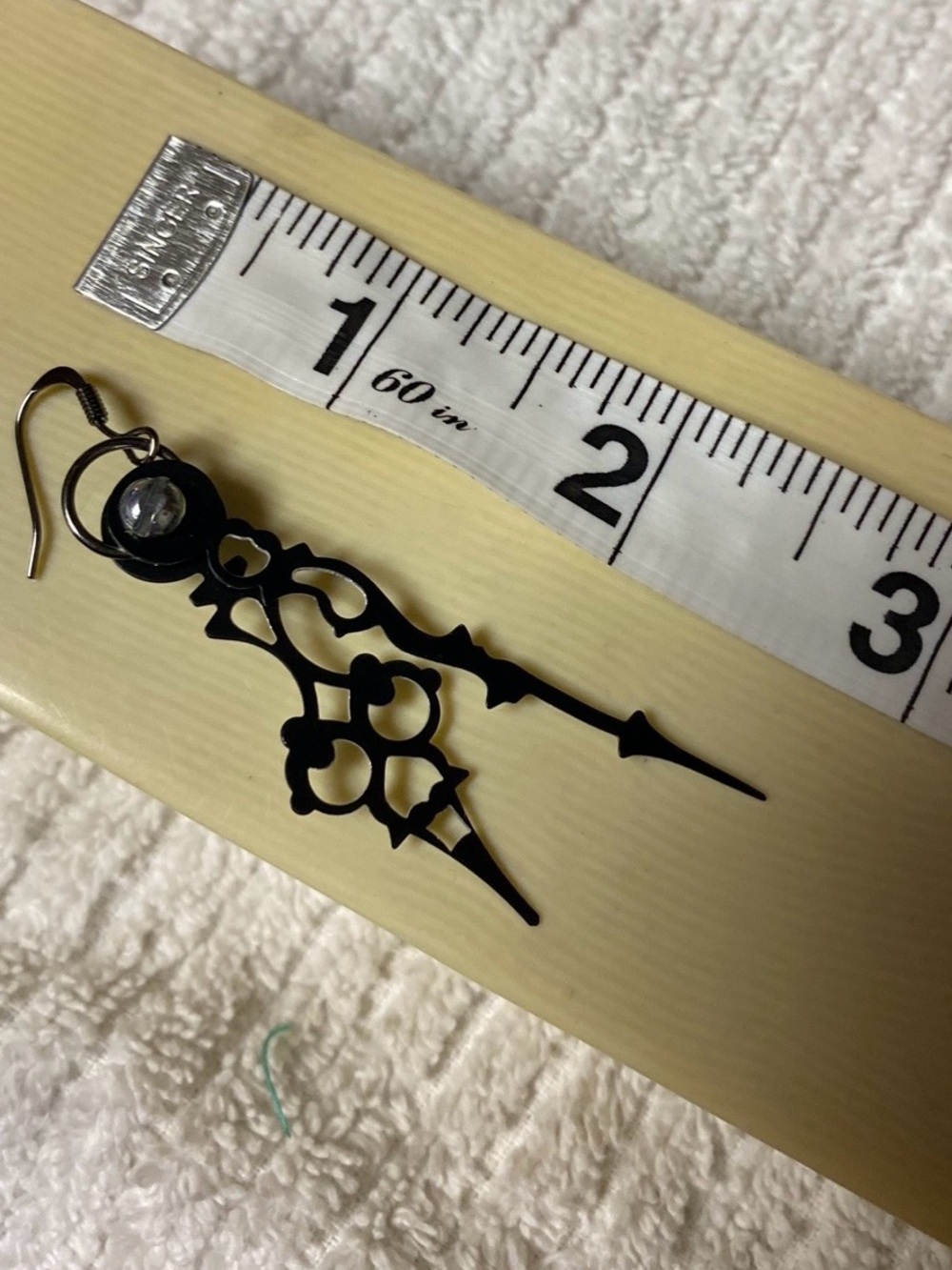 Black Serpentina Noir Clock-Hand Drop Earring with Clear Stone